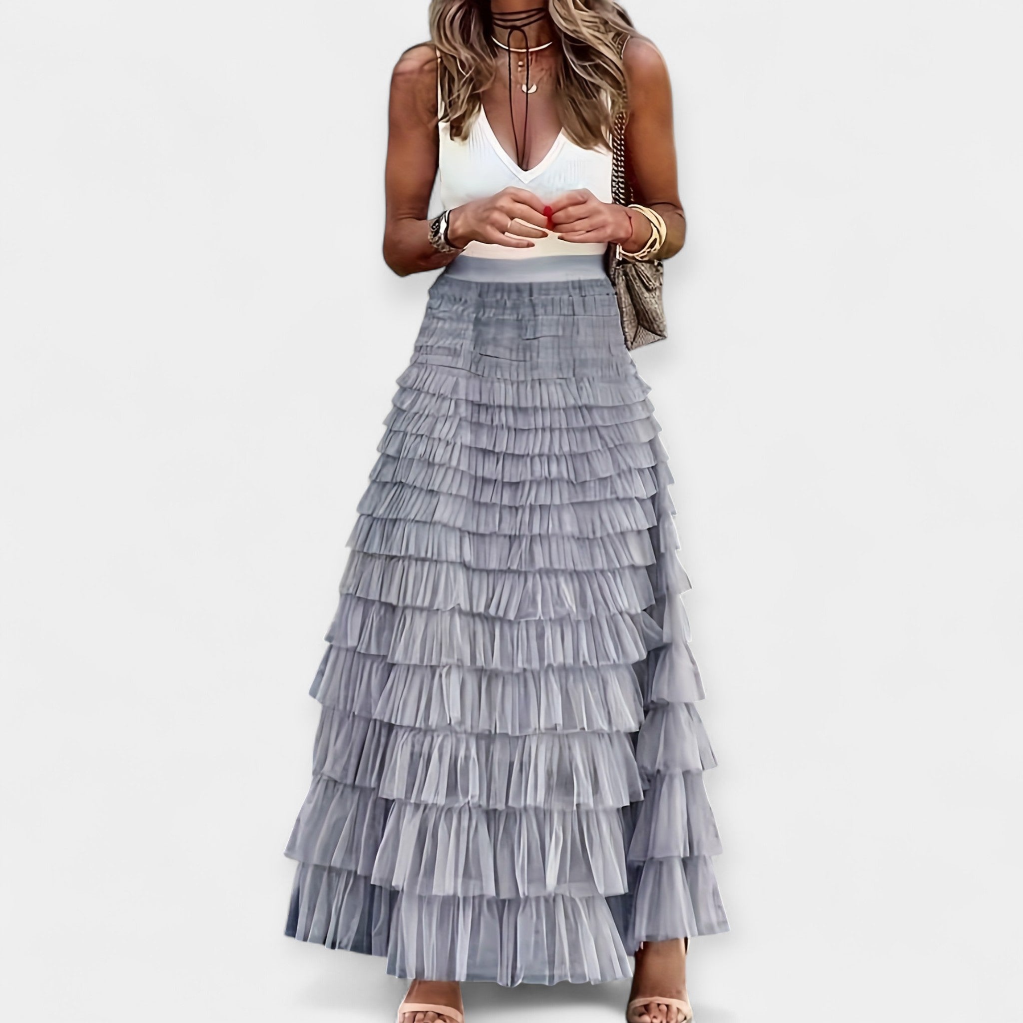 Φούστα Boho με Τελείωμα από Σατέν Ανοιχτής Πλέξης