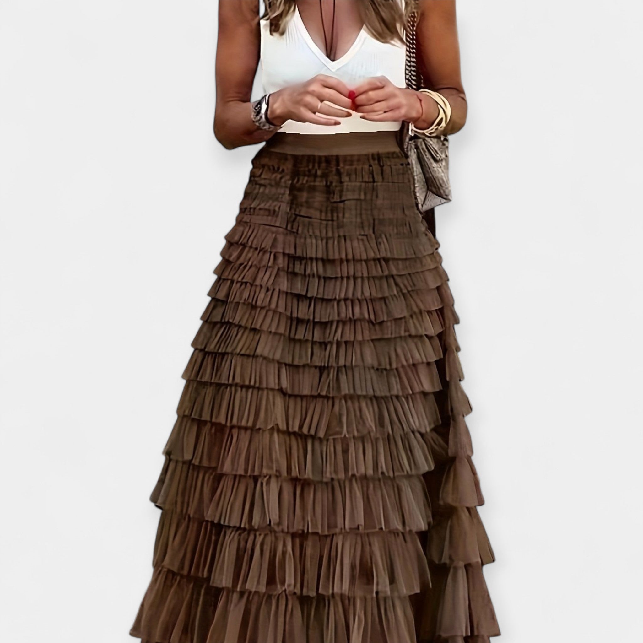 Φούστα Boho με Τελείωμα από Σατέν Ανοιχτής Πλέξης