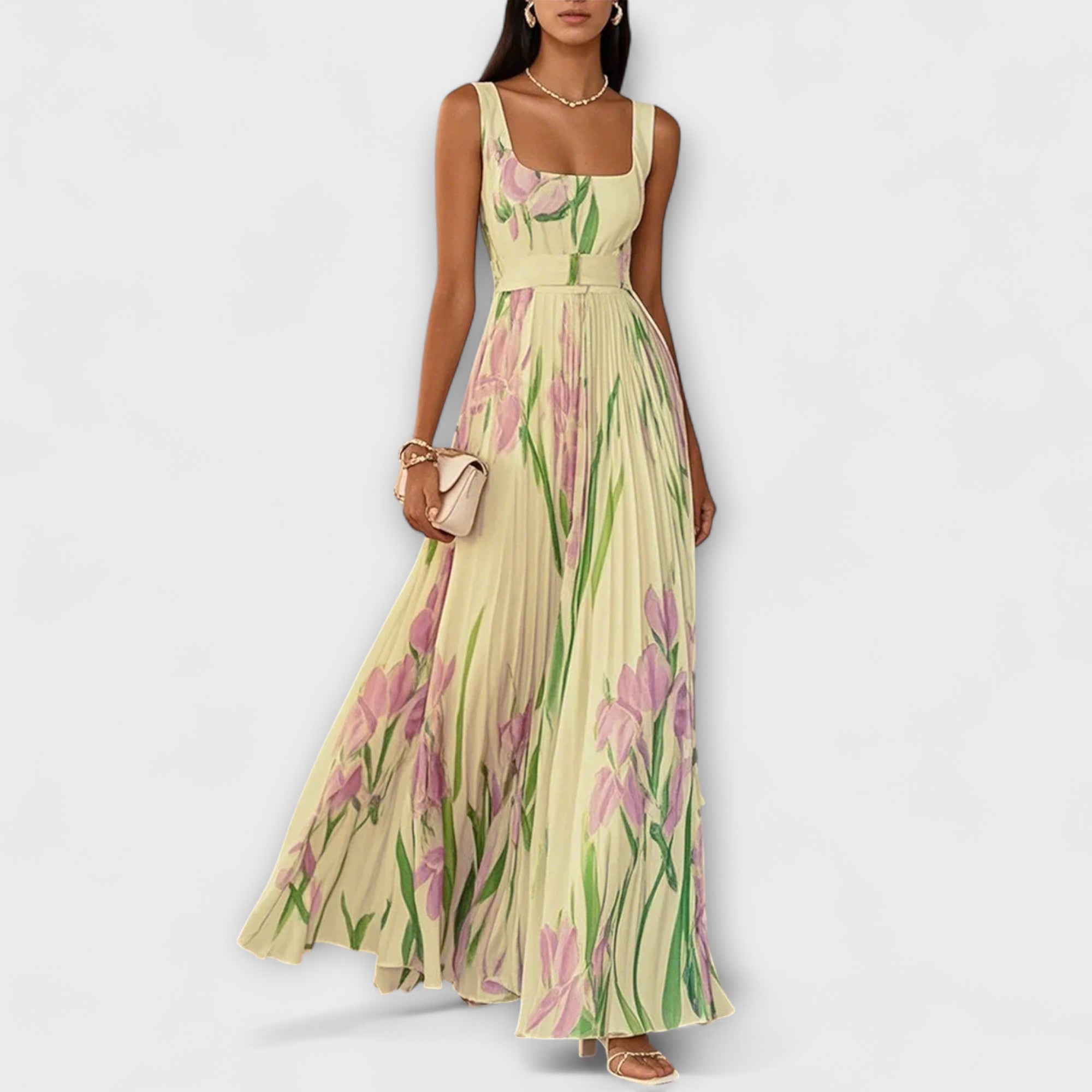 Πηνελόπη™ | Φόρεμα Maxi από Chiffon με Διπλωμένα Λουλούδια