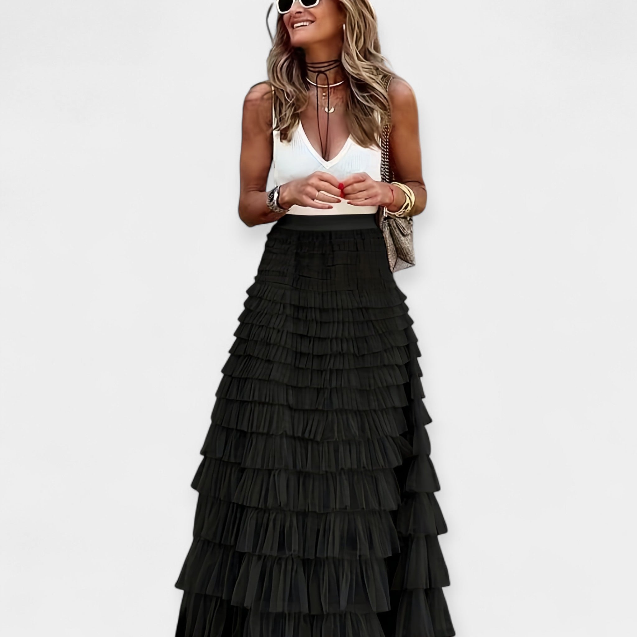 Φούστα Boho με Τελείωμα από Σατέν Ανοιχτής Πλέξης