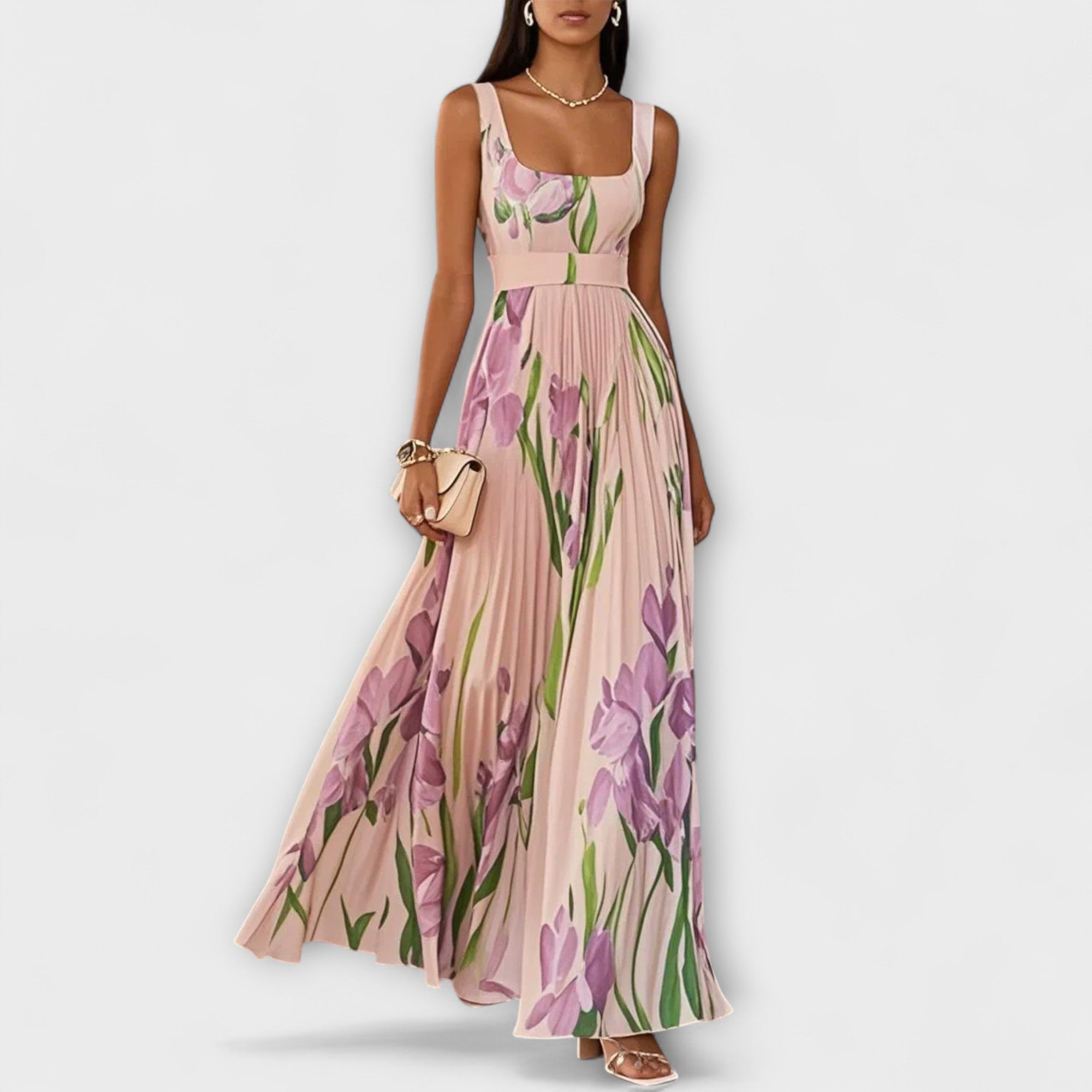 Πηνελόπη™ | Φόρεμα Maxi από Chiffon με Διπλωμένα Λουλούδια