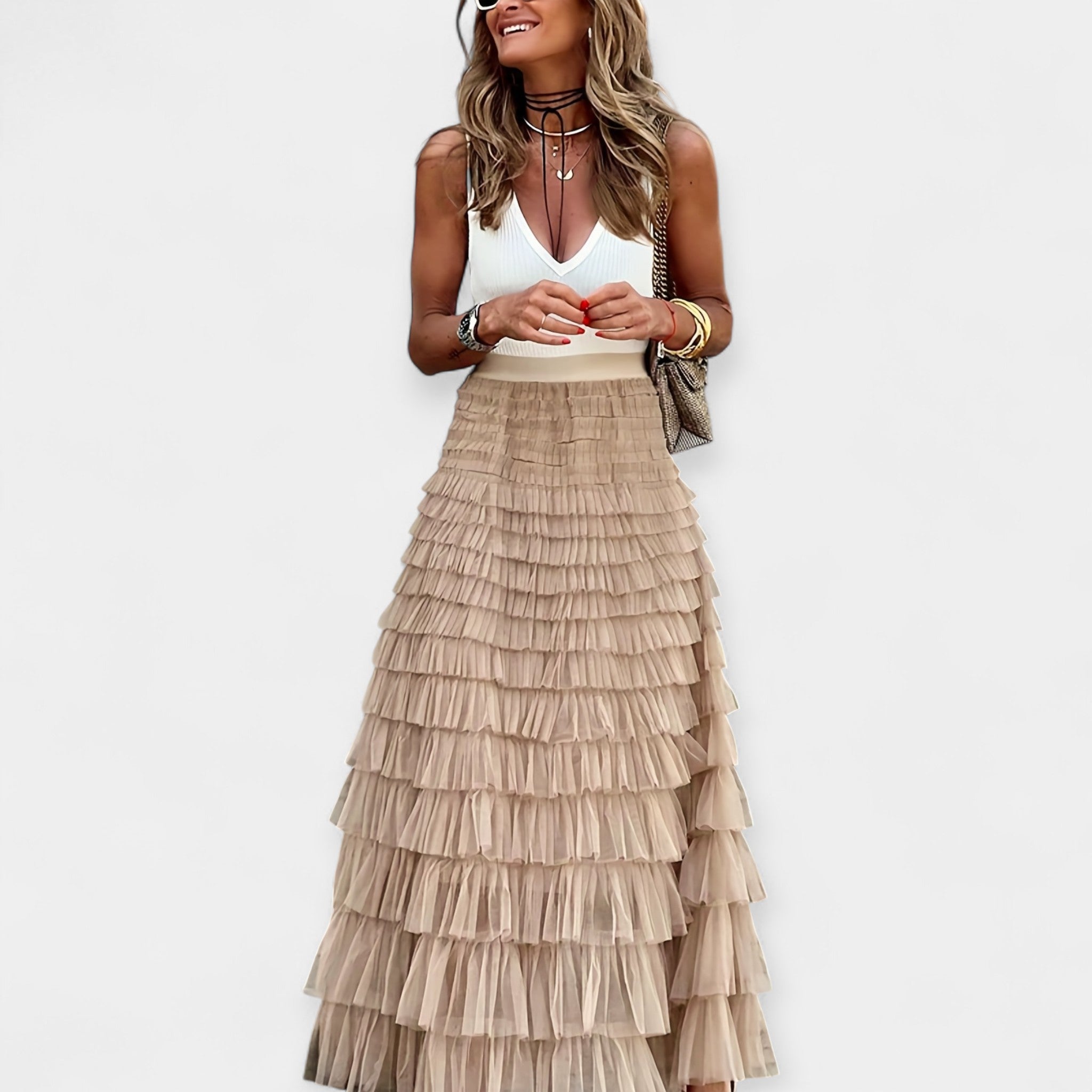 Φούστα Boho με Τελείωμα από Σατέν Ανοιχτής Πλέξης