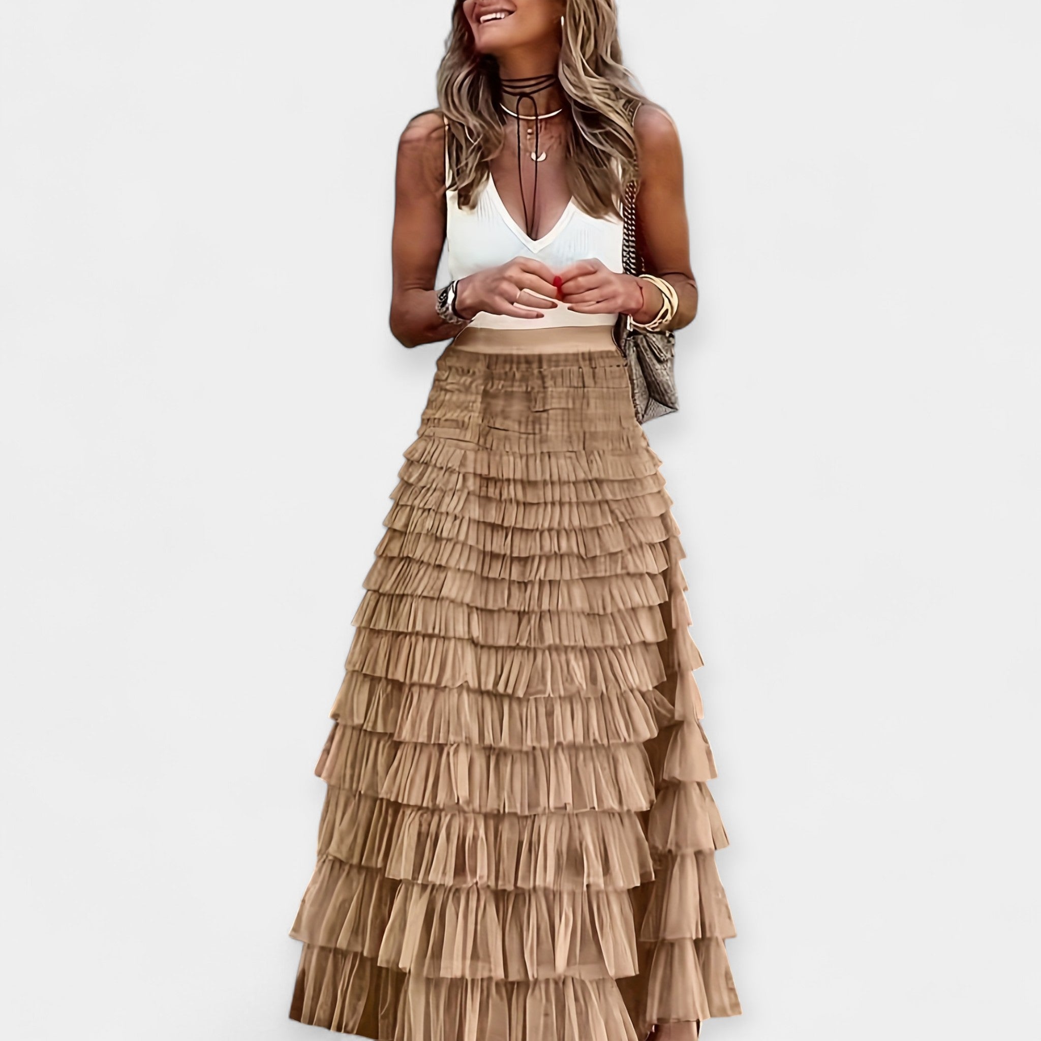 Φούστα Boho με Τελείωμα από Σατέν Ανοιχτής Πλέξης