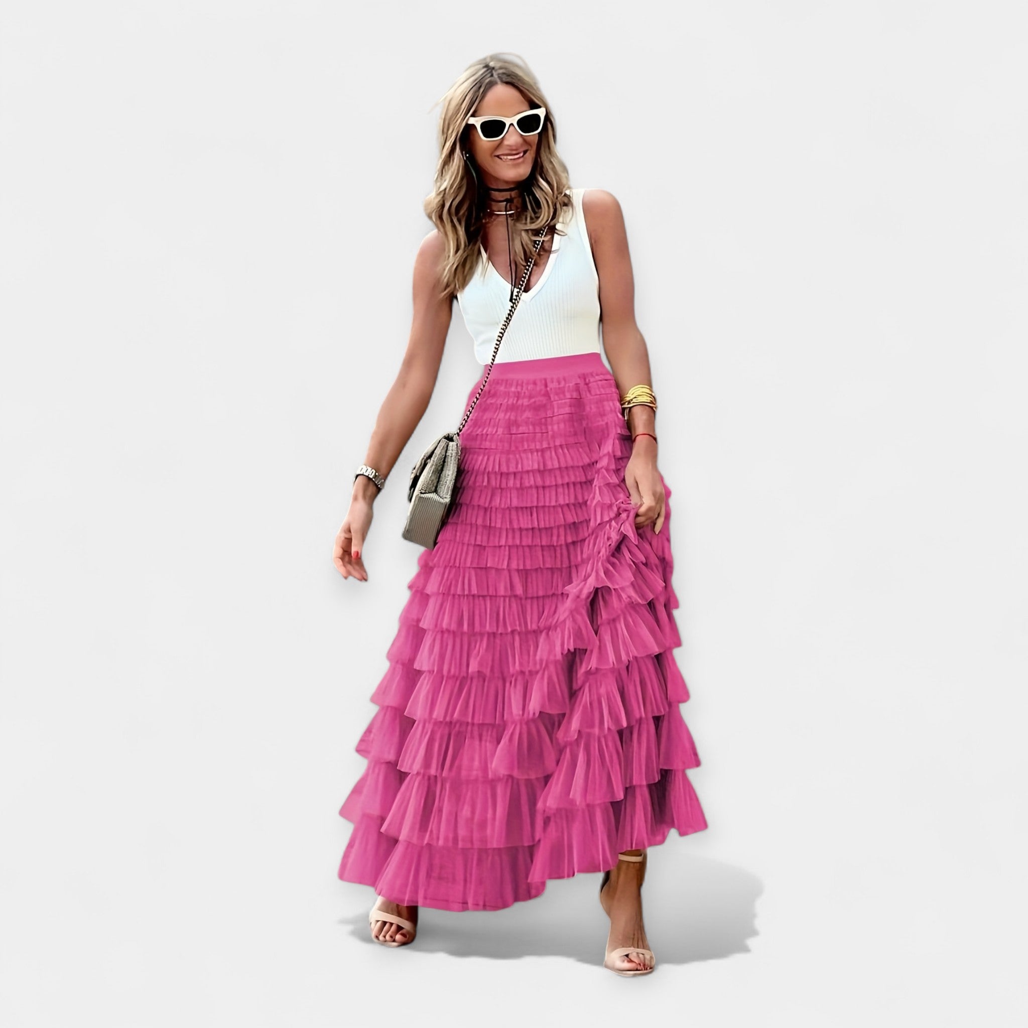 Φούστα Boho με Τελείωμα από Σατέν Ανοιχτής Πλέξης