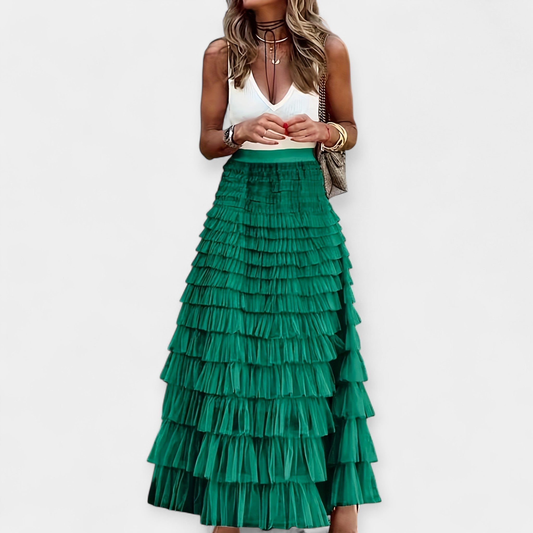 Φούστα Boho με Τελείωμα από Σατέν Ανοιχτής Πλέξης